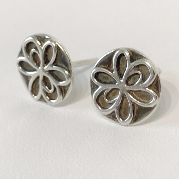 Barse 925 Sterling Silver Dainty Abstract 60s Swirl Flower Stud Post Earrings - Picture 3 of 8
